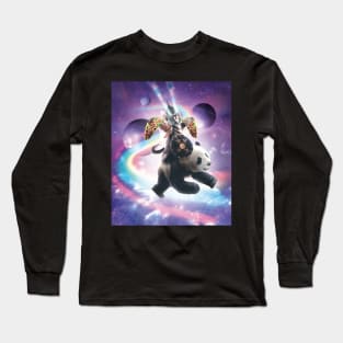 Lazer Warrior Space Cat Riding Panda With Taco Long Sleeve T-Shirt